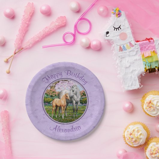 Dapple Gray Quarter Horse Mare Palomino Foal Pappteller (Party)