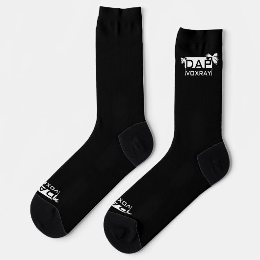 DapVoxray_Logo_Palms schwarze Socken (Linkes Detail)