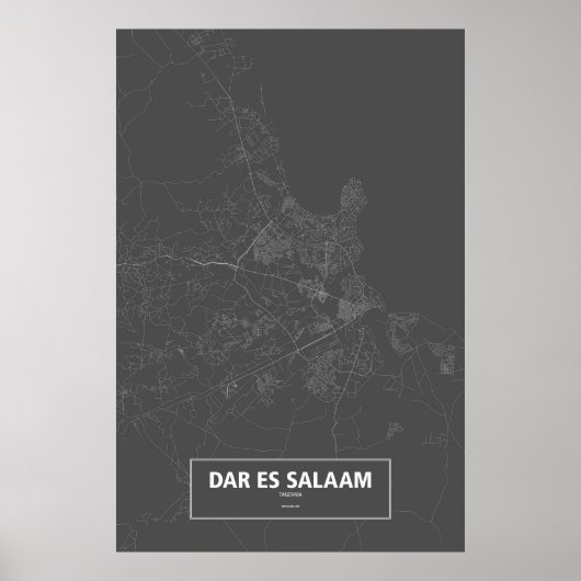 Dar es Salaam, Tansania (weiß auf schwarz) Poster (Vorne)
