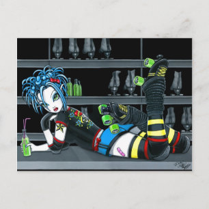 "Darby" Gothic Roller Derby Skate Girl Postcard Postkarte