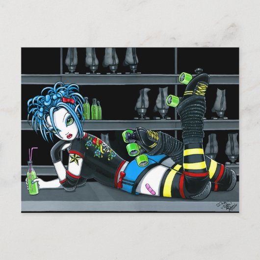 "Darby" Gothic Roller Derby Skate Girl Postcard Postkarte (Vorderseite)