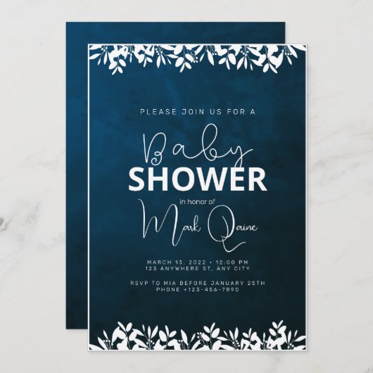 Darck Blue Minimalistisch Baby Dusche Einladung (Vorne/Hinten)