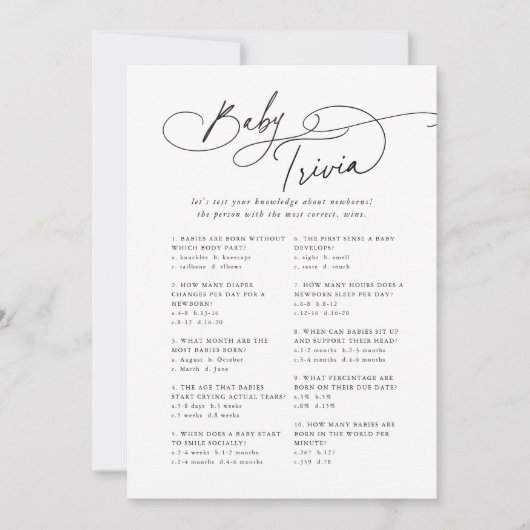 DARCY Schwarz-weiß Baby Showtrivia Game Card Einladung (Vorderseite)