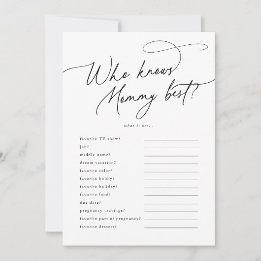 DARCY Wer Mommy Best Baby Shower Game Card kennt Einladung (Vorderseite)