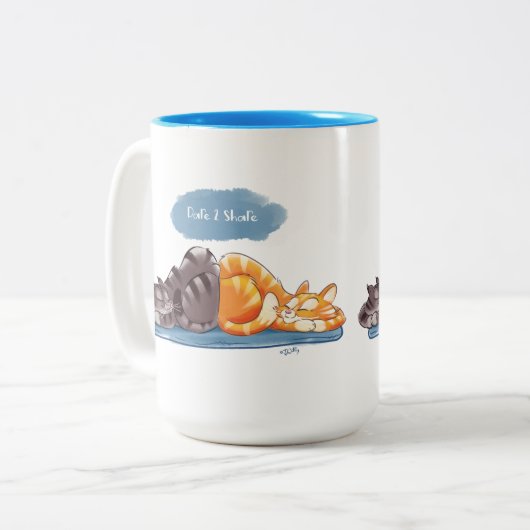 DARE 2 SHARE CATS von Jeff Willis Art Zweifarbige Tasse (Vorderseite Links)