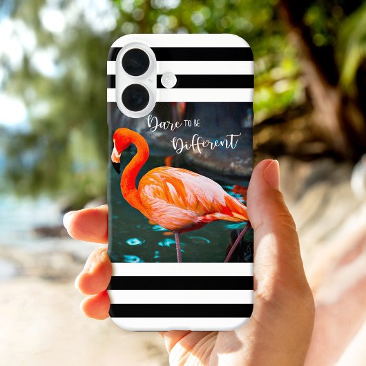 Dare to be Different Flamingo Schwarz-weiße Streif Case-Mate iPhone Hülle