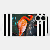 Dare to be Different Flamingo Schwarz-weiße Streif Case-Mate iPhone Hülle (Rückseite (Horizontal))