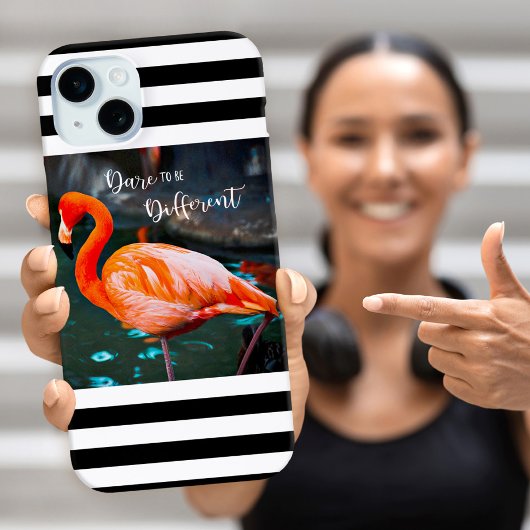 Dare to be Different Flamingo White Black Streifen Case-Mate iPhone Hülle