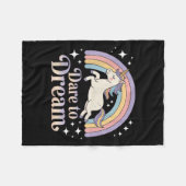 Dare to Dream Unicorn Rainbow Motivation Fleecedecke (Vorderseite (Horizontal))