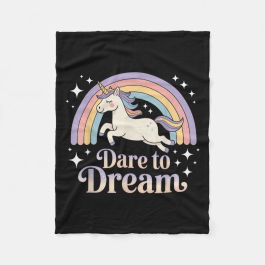 Dare to Dream Unicorn Rainbow Motivation Fleecedecke (Vorderseite)