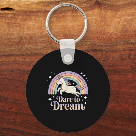 Dare to Dream Unicorn Rainbow Motivation Schlüsselanhänger (Vorderseite)