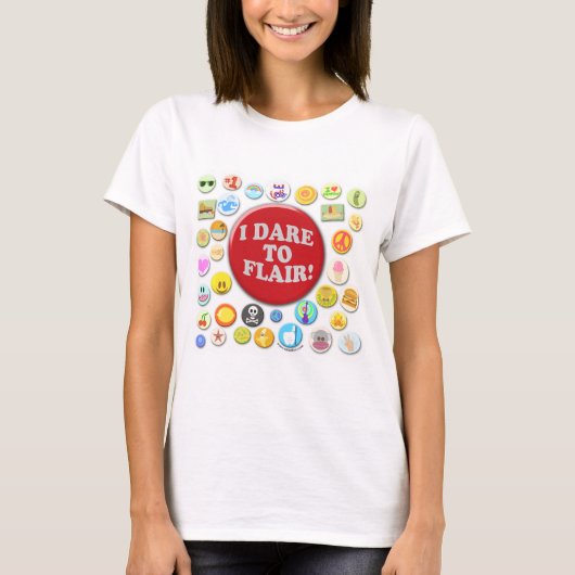 Dare to Flair Fun Buttone Cartoon Design T-Shirt (Vorderseite)