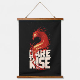 Dare to Rise – Phoenix-Inspired Motivational Wandteppich Mit Holzrahmen