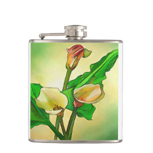 Dargestellt Calla Lilies gegen ein grünes Ombre Flachmann