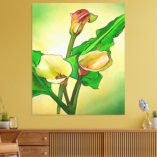 Dargestellt Calla Lilies gegen ein grünes Ombre Leinwanddruck (Insitu (Wohnzimmer))