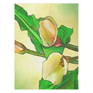 Dargestellt Calla Lilies gegen ein grünes Ombre Tischdecke