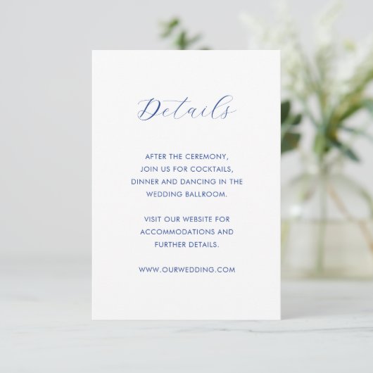 Daria Cobalt Blue Modern Wedding Begleitkarte (Stehend Vorderseite)
