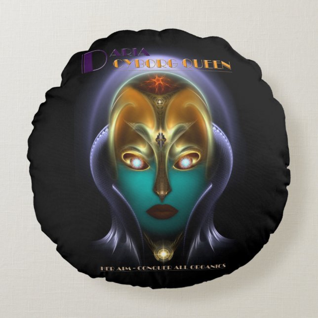 Daria Cyborg Queen Round Throw Kissen (Vorderseite)