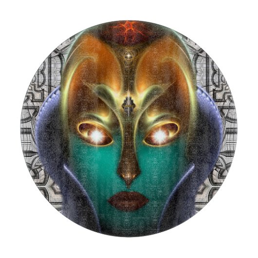 Daria Cyborg Queen Tech Round Glass Cutting Board Schneidebrett (Vorderseite)