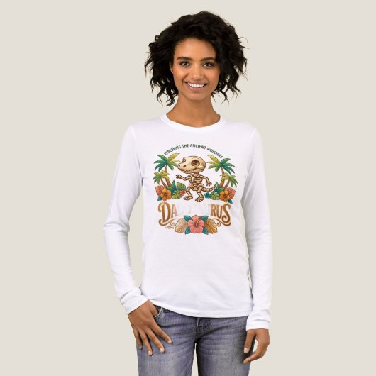 Darius Skelett Dinosaurier Langarm Tri-Blend Shirt (Vorderseite voll)