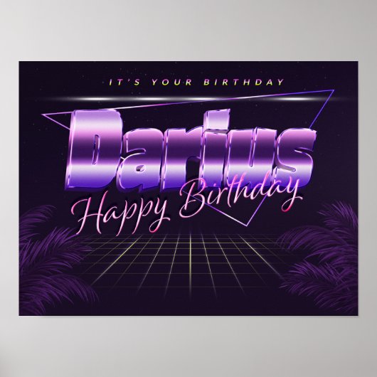 Darius Vorname lila retro Pfannster Poster (Vorne)