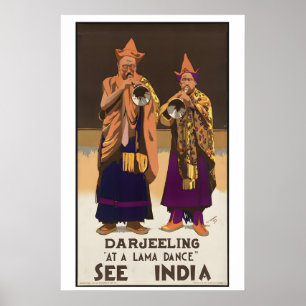 Darjeeling bei einem Lama-Tanz Siehe Indien Vintag Poster