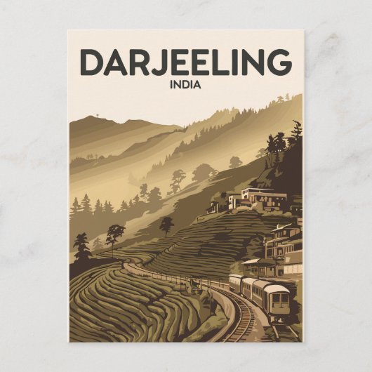 Darjeeling India Illustration Travel Art Vintag Postkarte (Vorderseite)