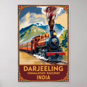 Darjeeling India Train Painterly Travel Art Retro Poster