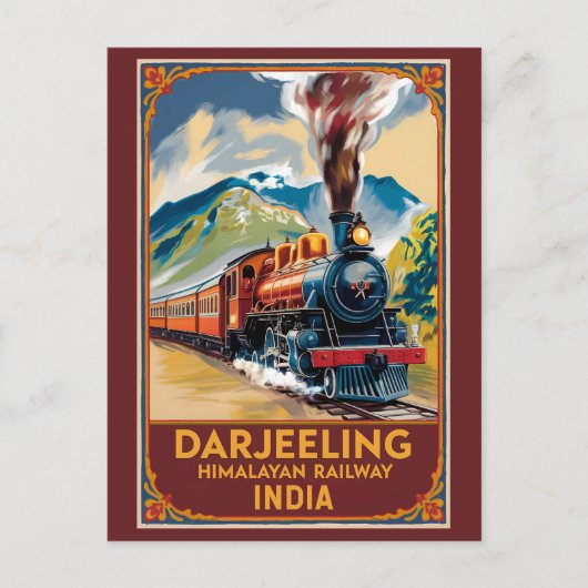 Darjeeling India Train Painterly Travel Art Retro Postkarte (Vorderseite)