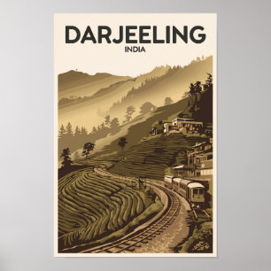 Darjeeling Indien Illustration Reise Kunst Vintage Poster