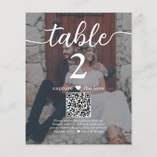 Dark 2 Foto Hochzeit QR Code Script-Tischnummer (Rückseite)