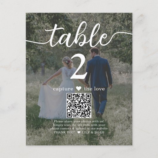Dark 2 Foto Hochzeit QR Code Script-Tischnummer (Vorderseite)