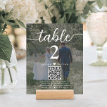 Dark 2 Foto Hochzeit QR Code Script-Tischnummer<br><div class="desc">Fügen Sie eine personalisierte Touch zur Hochzeitsempfangsdekoration mit benutzerdefinierten Foto- und QR Code Tischnummer Karten. Bilder und Formulierungen sind einfach anzupassen, und können unterschiedlich oder gleich auf der Vorder-und Rückseite. Falls gewünscht, ändern Sie "die Liebe erfassen" in "Flitterwochenfond", "ein besonderer Dank", "Menü", "unsere Liebe" oder einen anderen Text Ihrer Wahl....</div>