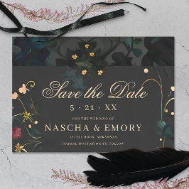 Dark Abstrakt Gray Moody Boho Floral Handfasting Save The Date