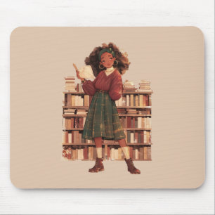 Dark Academia Black Girl Library Mousepad