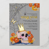 Dark Academia Blumengestein Skull Crown Spions Folieneinladung (Vorderseite)