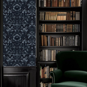 Dark Academia Dark Blue Decorative Fleur Tapete