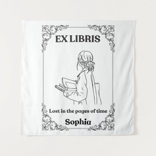 Dark Academia Ex Libris Personalisiertes Lesetageb Wandteppich (Vorderseite)