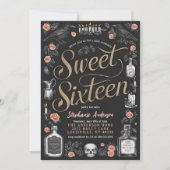 Dark Academia Floral 16 . Geburtstag Geburtstag Einladung (Vorderseite)