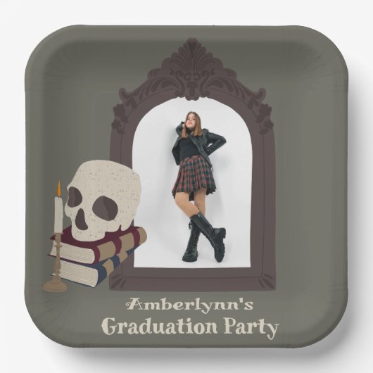 Dark Academia Foto Graduation Party Pappteller (Vorderseite)