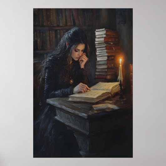 Dark Academia Girl Reading Art Gothic Library Cand Poster (Vorne)
