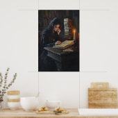 Dark Academia Girl Reading Art Gothic Library Cand Poster (Küche)