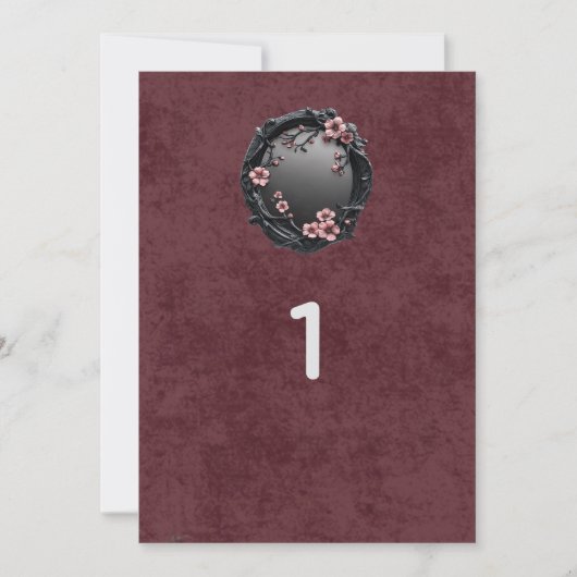 Dark Academia Goth Wedding Table Numbers Einladung (Vorderseite)