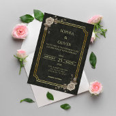Dark Academia Gothic Black Gold Elegant Wedding Einladung