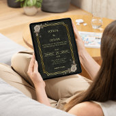 Dark Academia Gothic Black Gold Elegant Wedding Einladung