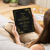 Dark Academia Gothic Black Gold Elegant Wedding Einladung