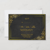 Dark Academia Gothic Black Gold Elegant Wedding RSVP Karte (Vorderseite)