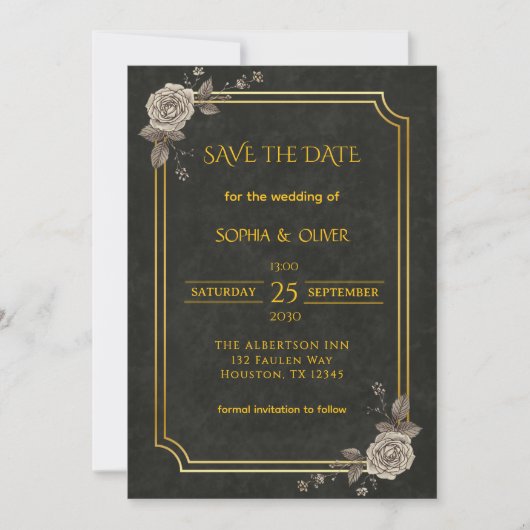 Dark Academia Gothic Elegant Wedding Save the Date (Vorderseite)