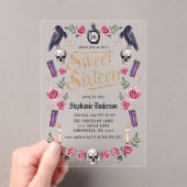 Dark Academia Gothic Gold Floral Sweet 16 Acryleinladungen (Insitu (Handheld))