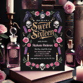 Dark Academia Gothic Gold Floral Sweet 16 Einladung
